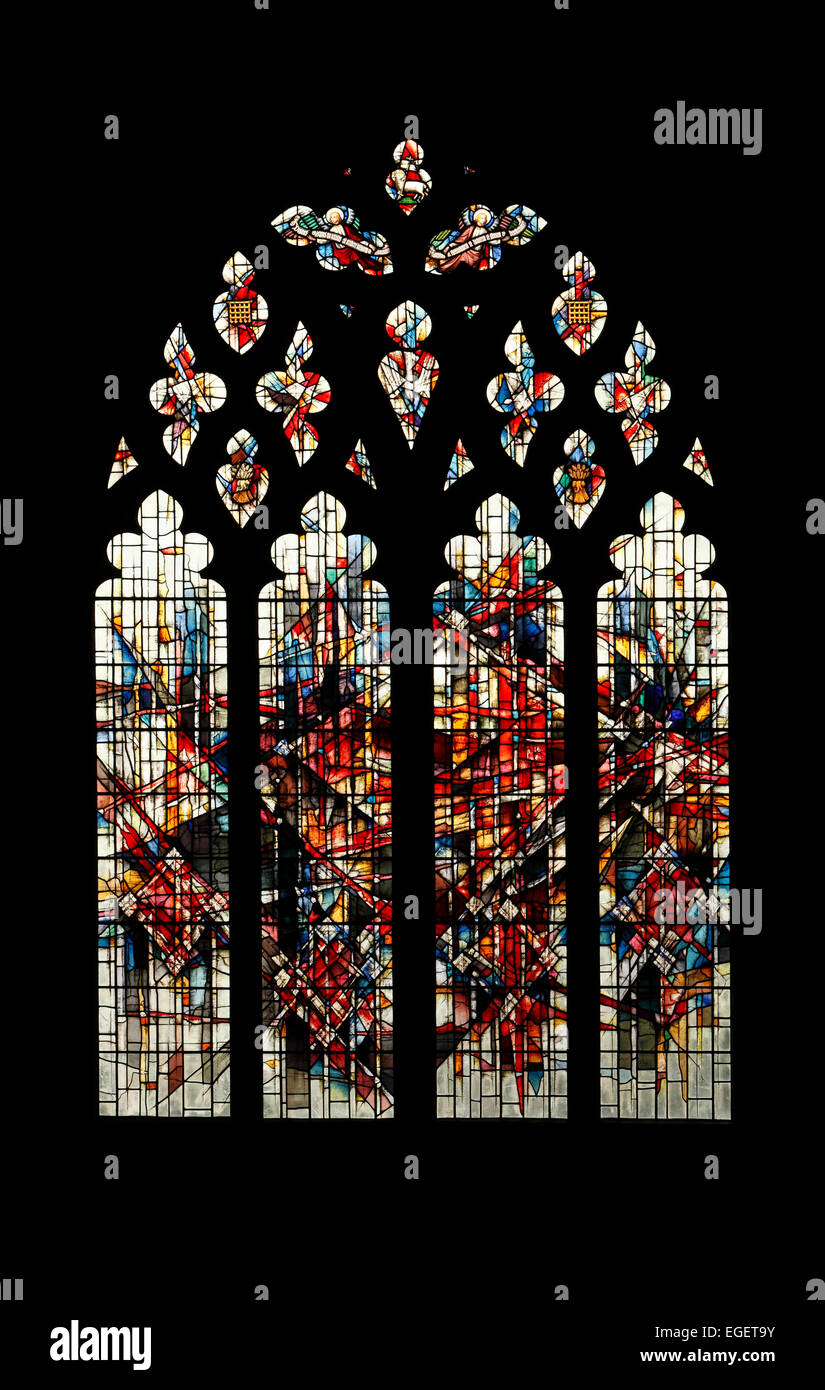 modern stained glass window in Chester Cathedral Stock Photo