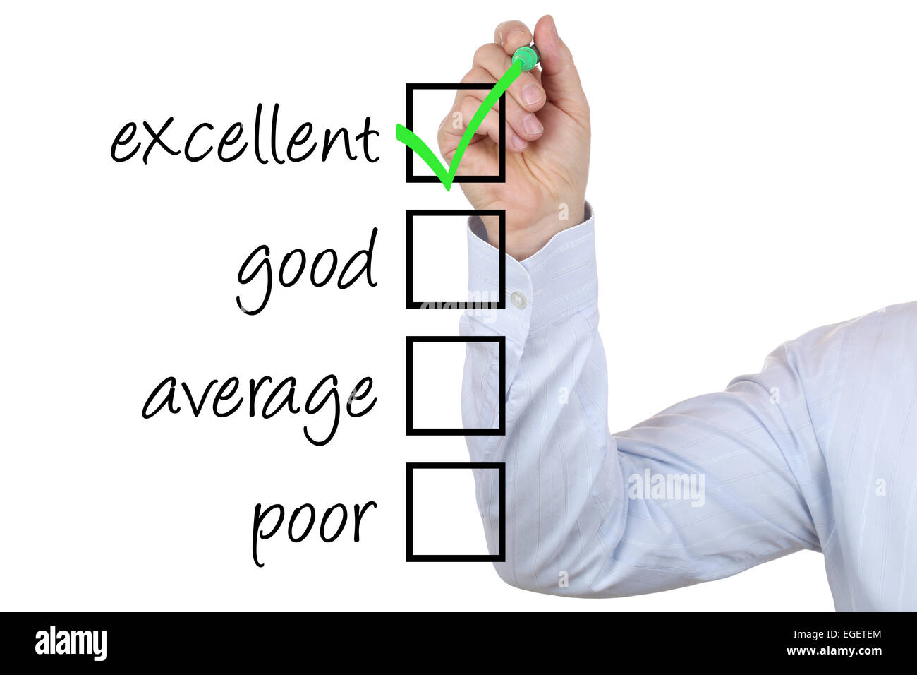Successful business man choosing excellent quality by ticking a box ...
