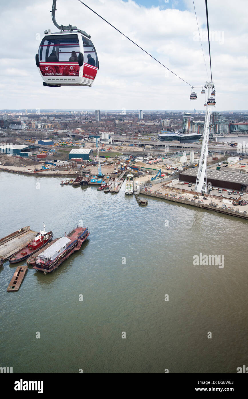 View of construction sites and London from Emirates Air Line cable car ...