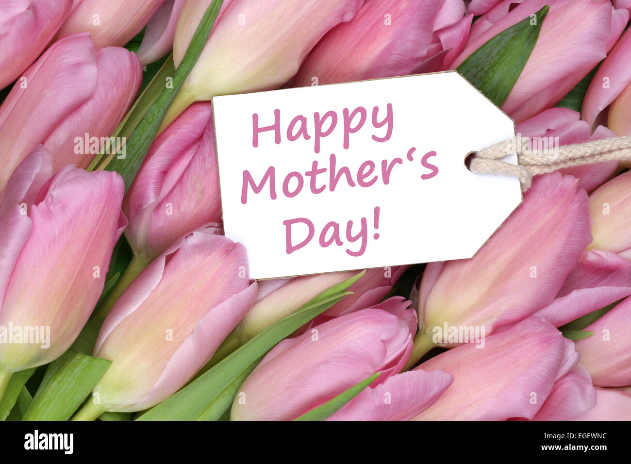 Happy mother's day on a tag with tulips flowers Stock Photo