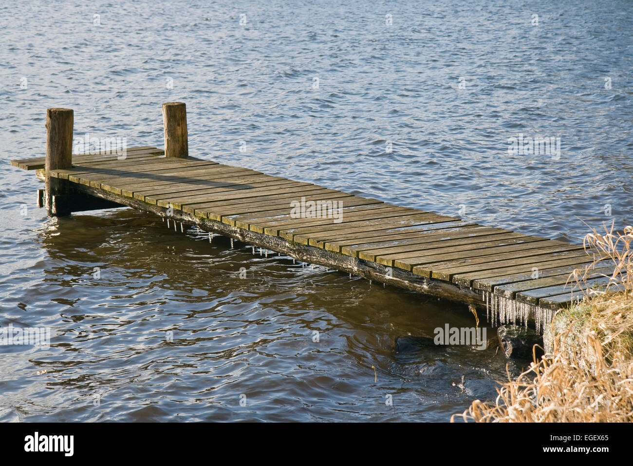 Small bathing jetty at winter time. Shot from a lake near Ry, Denmark Stock Photo