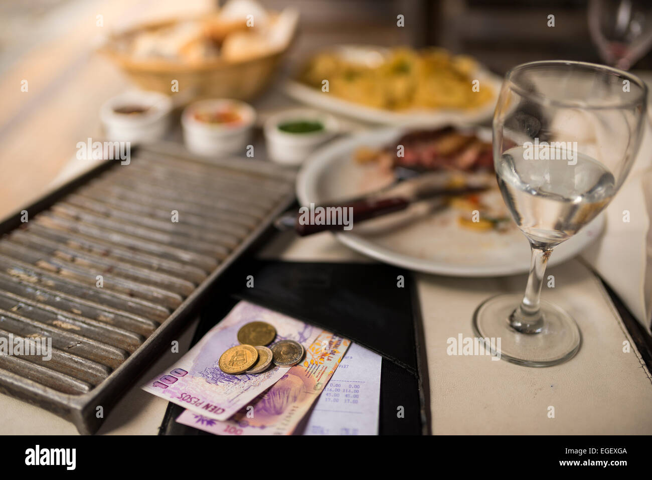 Steak meal at a traditional Parrillia, San Telmo, Buenos Aires, Argentina Stock Photo