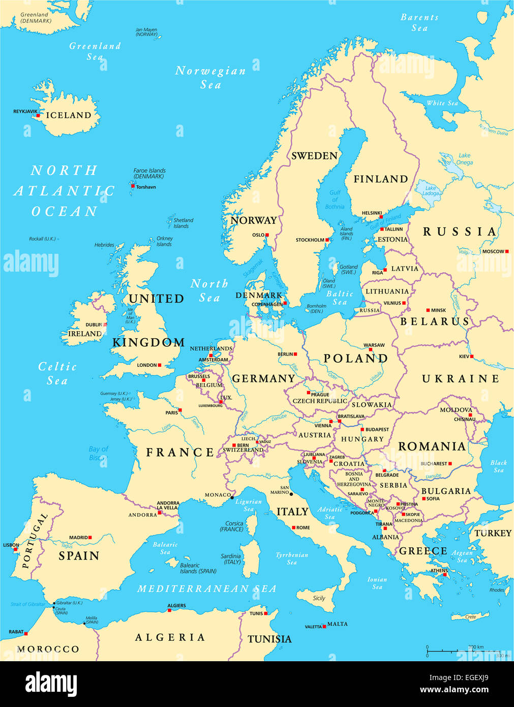 Europe Political Map Stock Photo