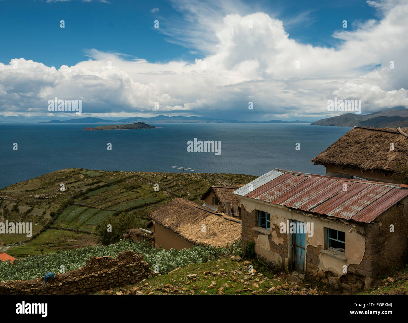 Old farmhouse, East side of Isla del Sol, Lake Titicaca, Bolivia Stock Photo