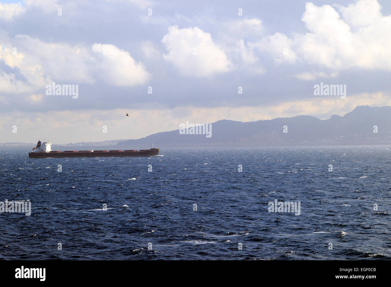 Cargo boat along the Strait of Gibraltar Stock Photo Alamy