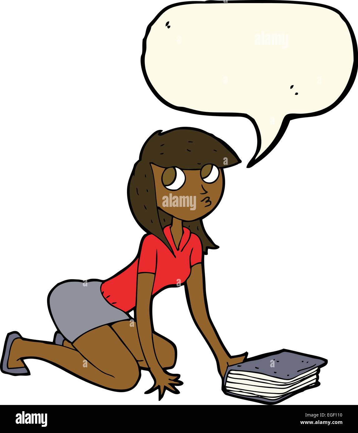 cartoon girl picking up book with speech bubble Stock Vector Image
