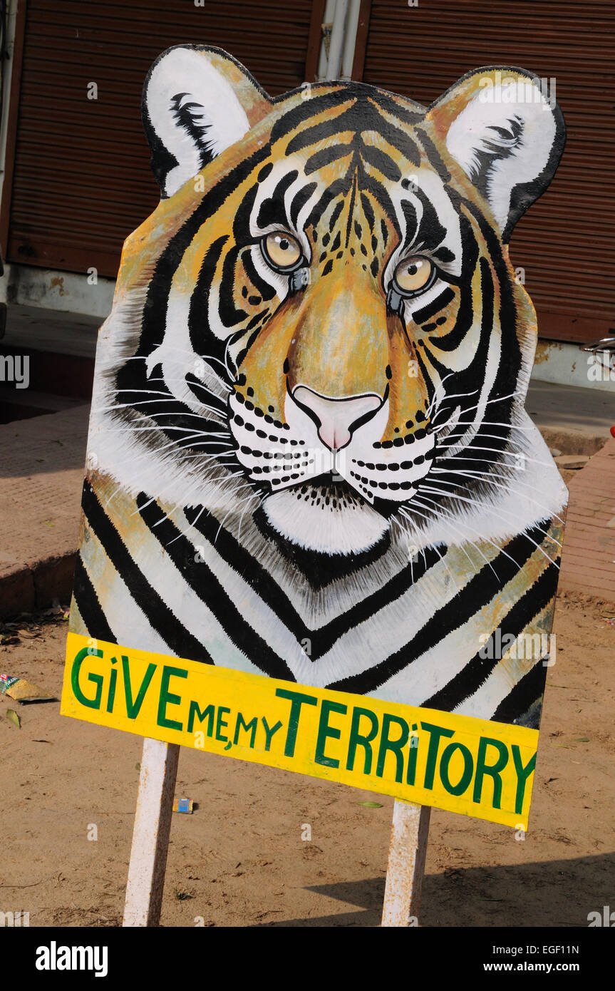 Tiger face sign Ranthambore National Park Rajasthan India Stock Photo