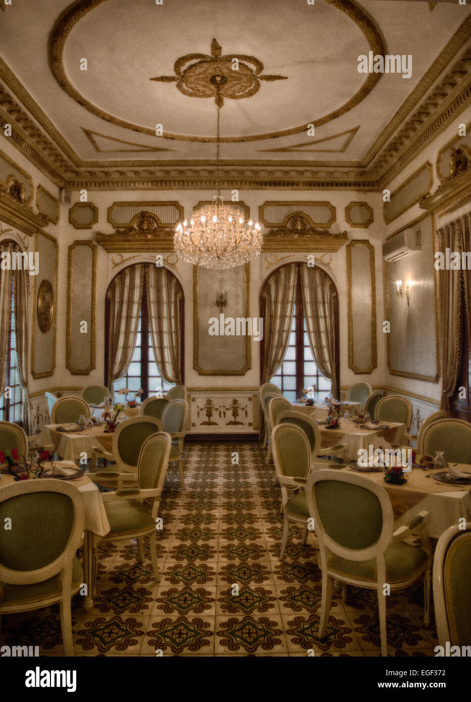 The interior of an old hotel in Baranquilla that was once a stately Middle Eastern Home. Stock Photo