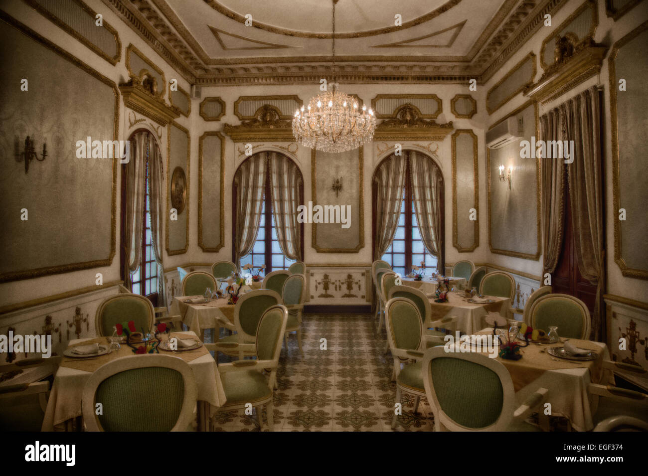The interior of an old hotel in Baranquilla that was once a stately Middle Eastern Home. Stock Photo