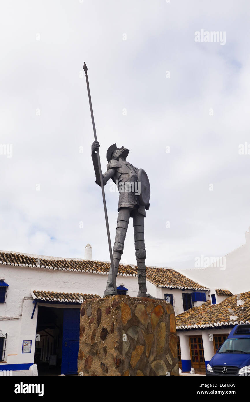 Statue of Don Quixote, Don Quijote in Puerto Lapice, La Mancha, Spain. Stock Photo