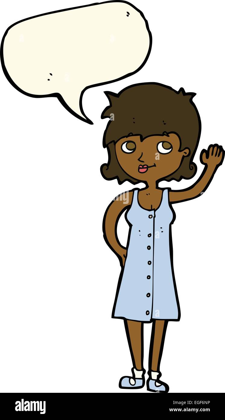 cartoon pretty woman waving with speech bubble Stock Vector Image & Art ...