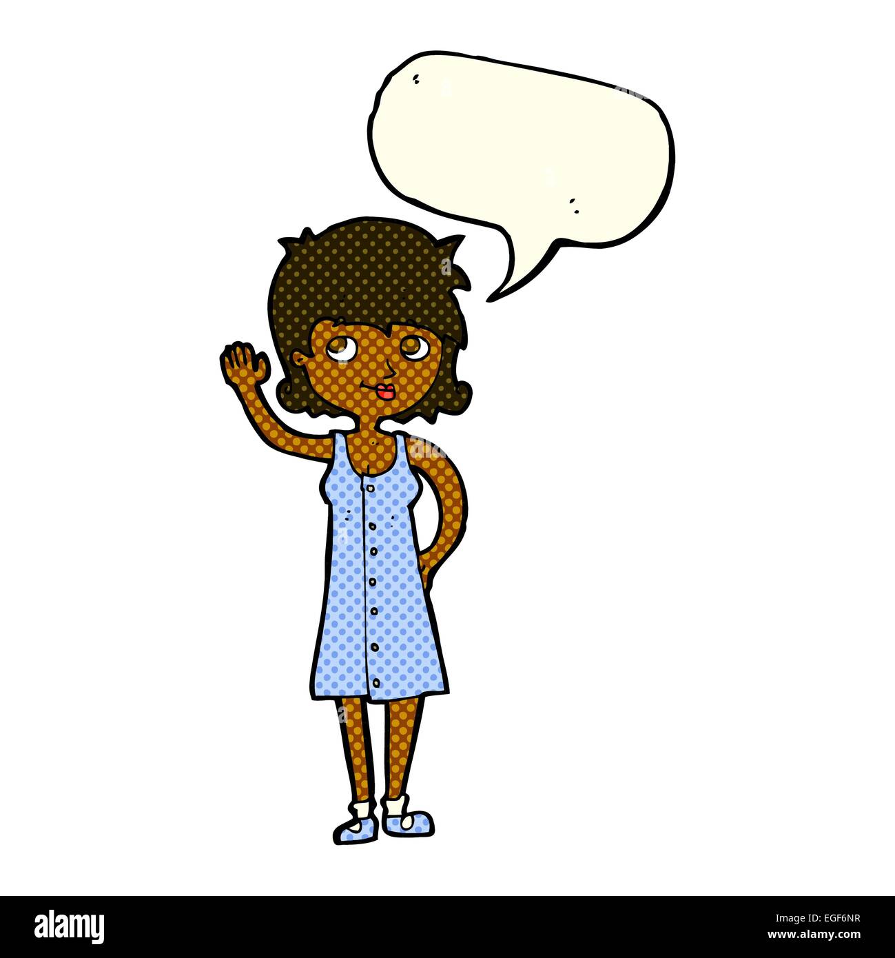cartoon pretty woman waving with speech bubble Stock Vector Image & Art ...