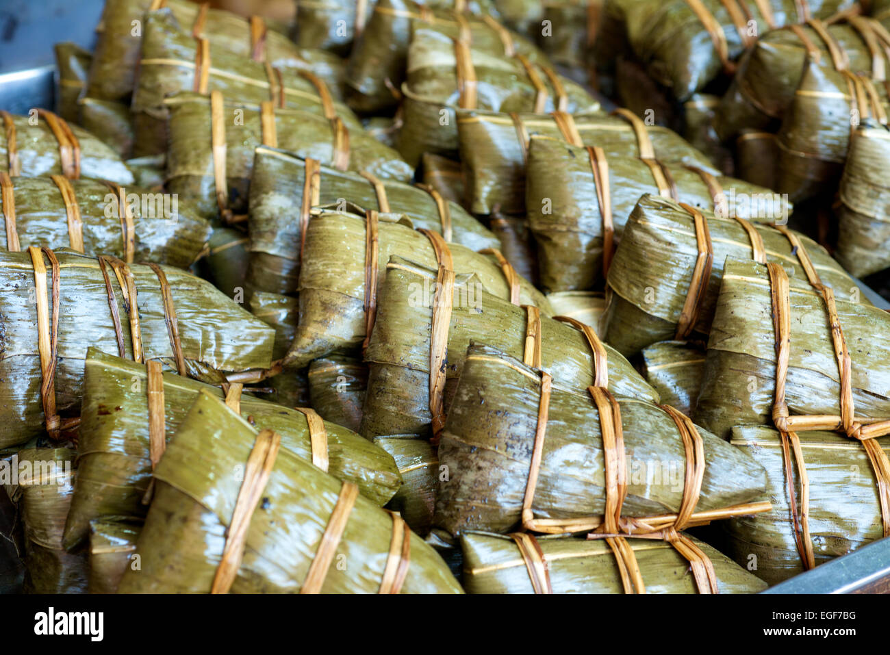 Chinese Zongli rice dumplings wrapped in leaves Stock Photo