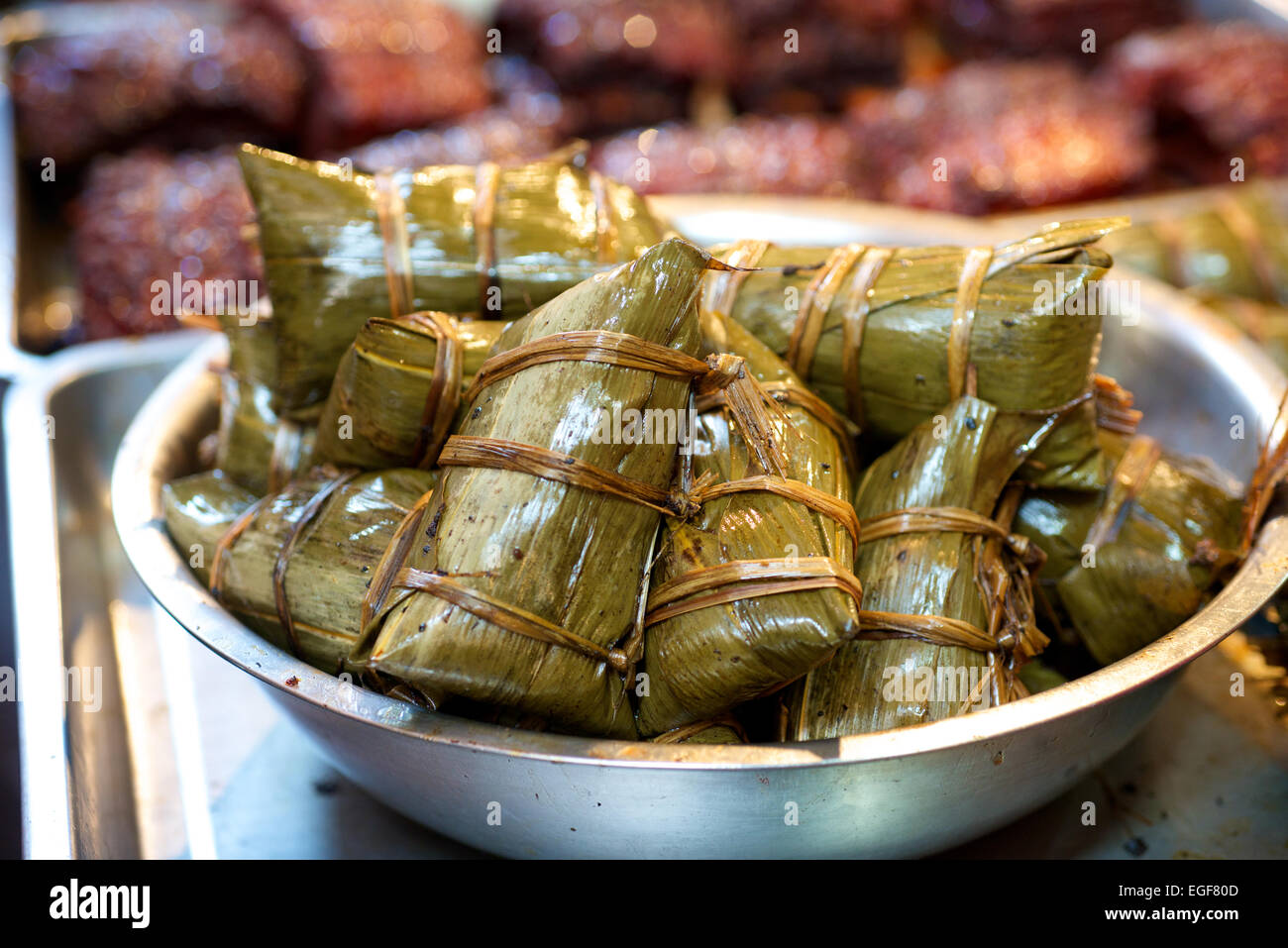 Chinese Zongli rice dumplings wrapped in leaves Stock Photo