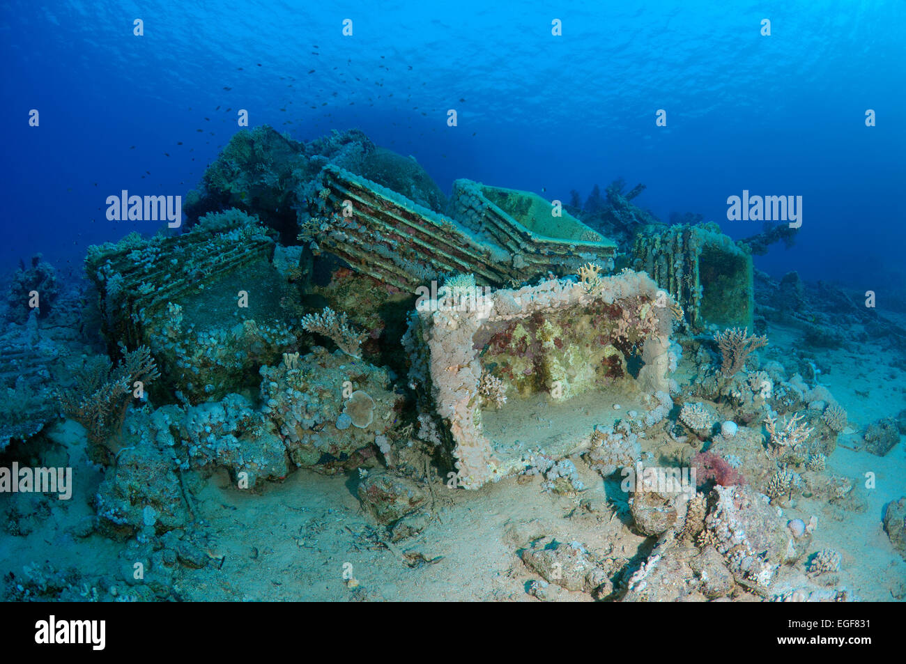 plumbing on the shipwrecks in Ras Muhammad National Park, Sinai, Sharm el-Sheikh, Red sea, Egypt, Africa Stock Photo