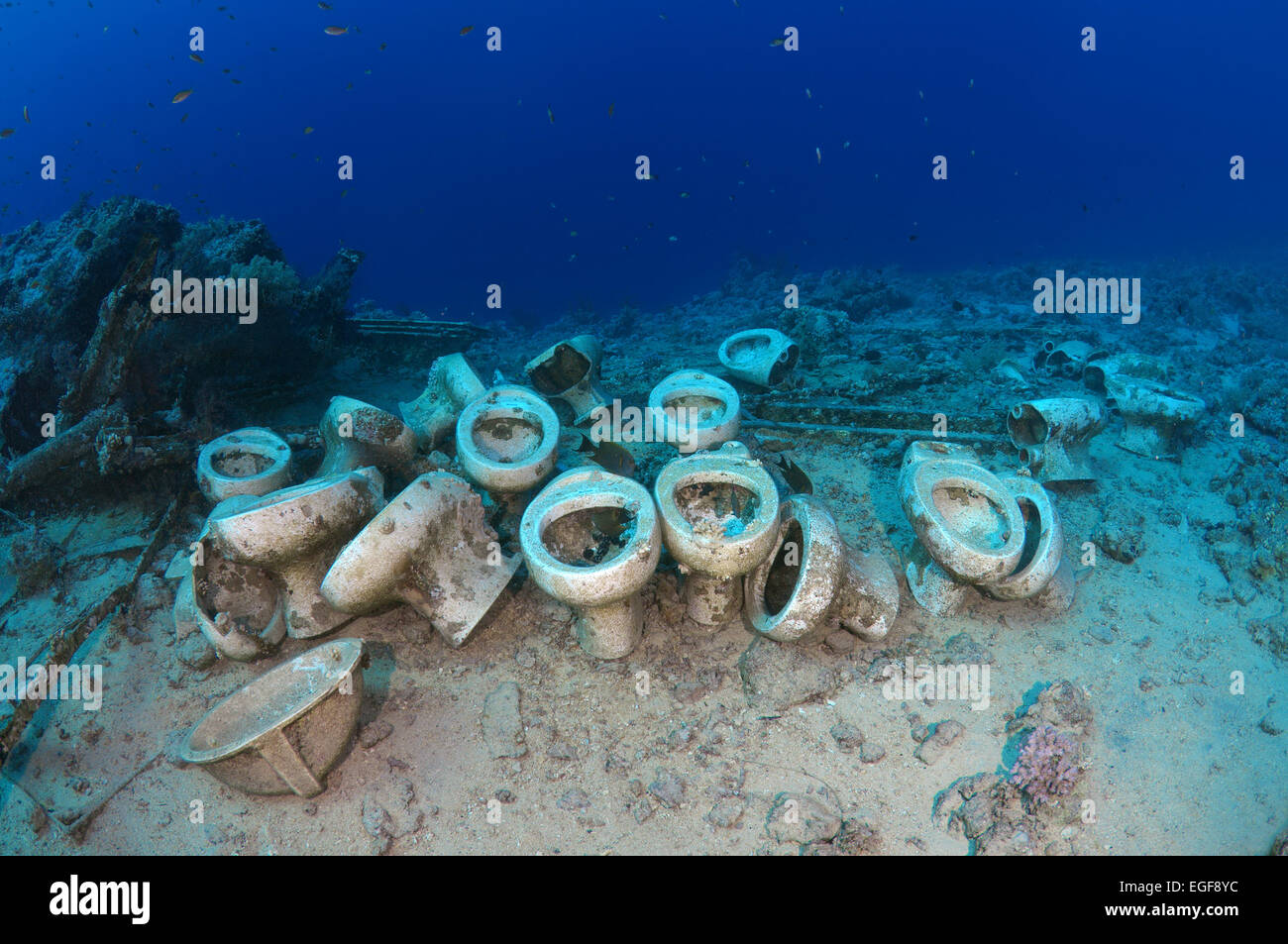 plumbing on the shipwrecks in Ras Muhammad National Park, Sharm el-Sheikh, Red sea, Egypt, Africa Stock Photo