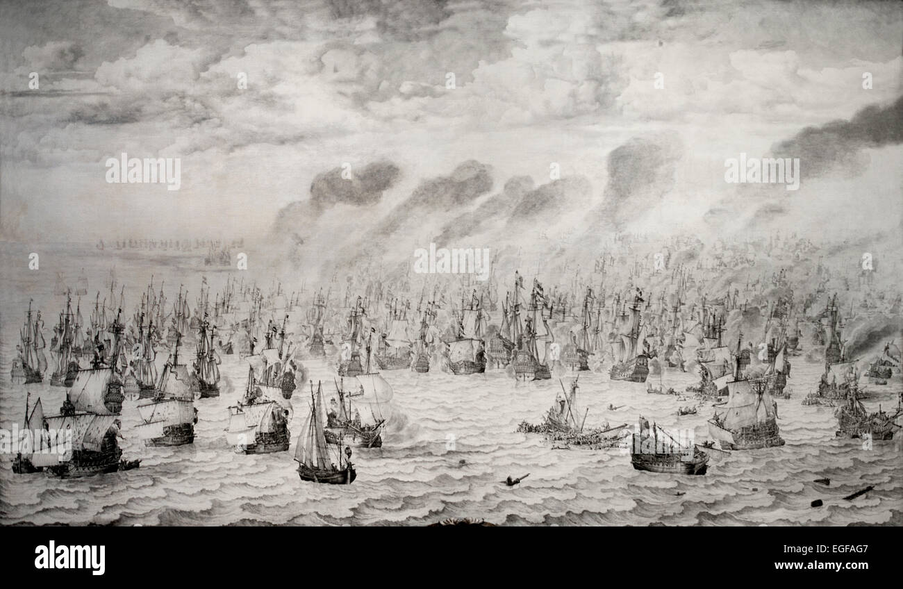 The Battle of Terheide 1657  Willem van de Velde (I), 1657 Willem van de Velde  1611-1693 Dutch Netherlands Stock Photo