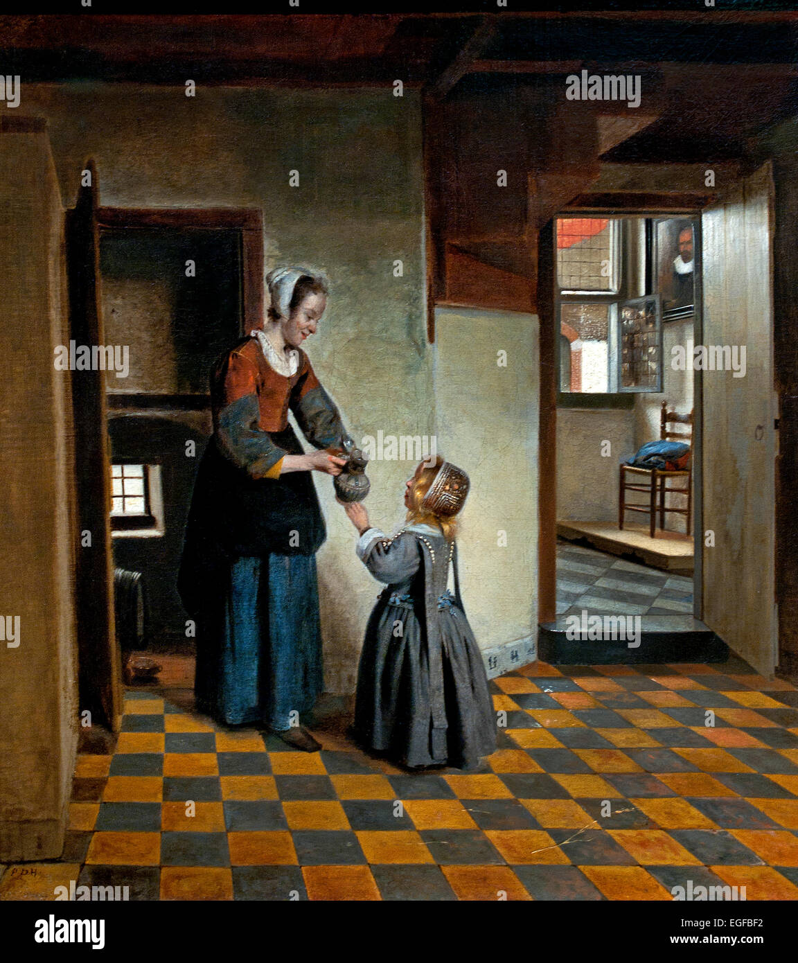 Woman with a child in a pantry 1658 Pieter de Hooch Dutch Netherlands Stock Photo