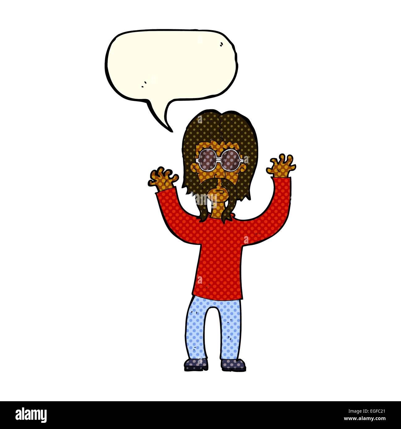 cartoon hippie man waving arms with speech bubble Stock Vector Image ...