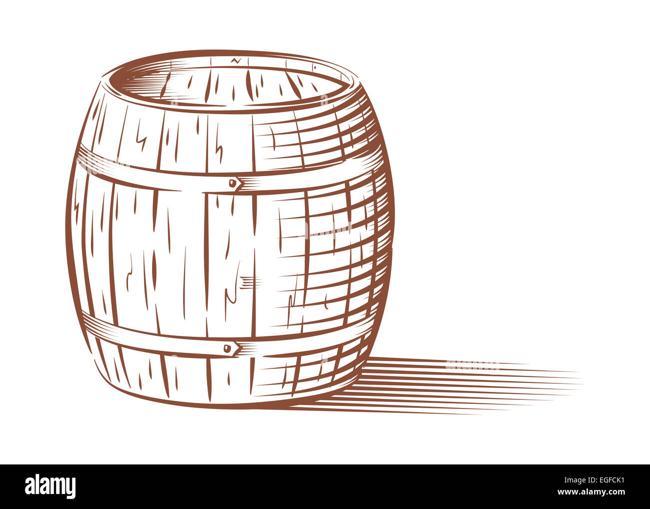 Vector engraved beer or wine barrel, isolated on white background Stock Photo