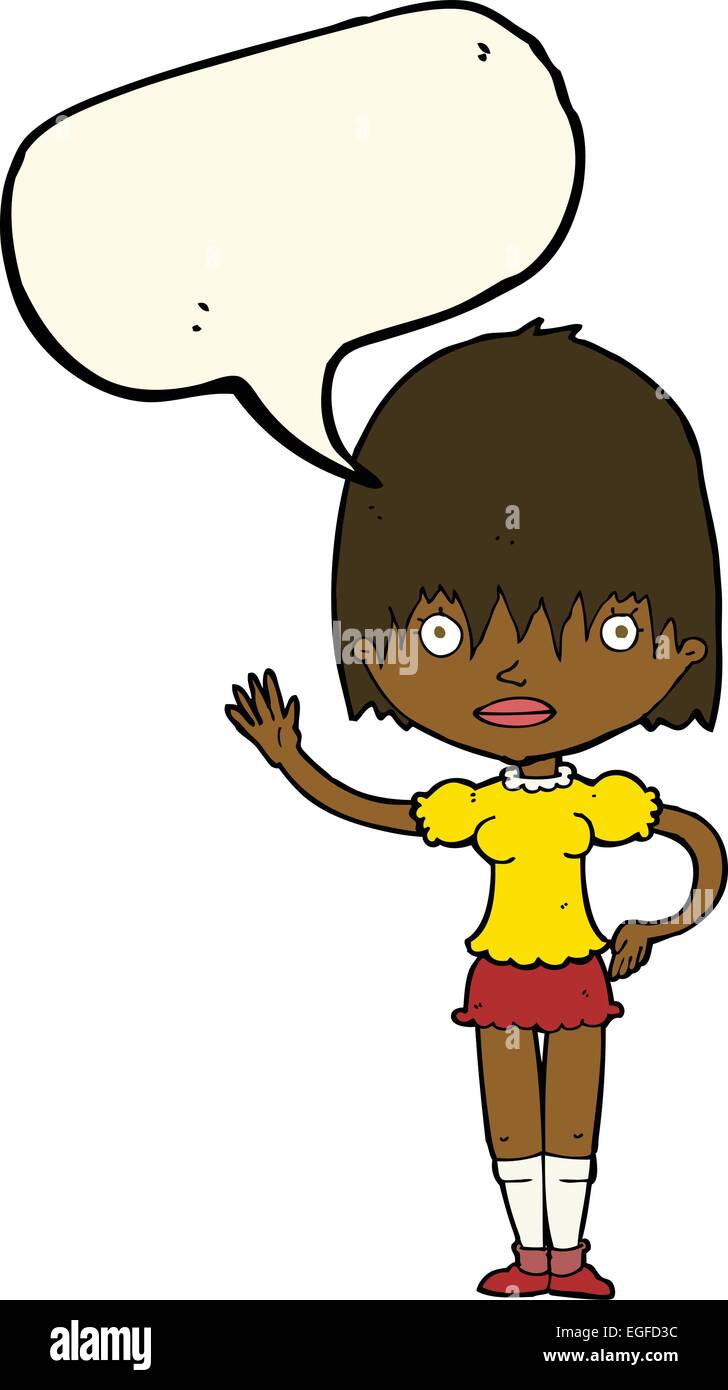 cartoon waving woman with speech bubble Stock Vector Image & Art - Alamy
