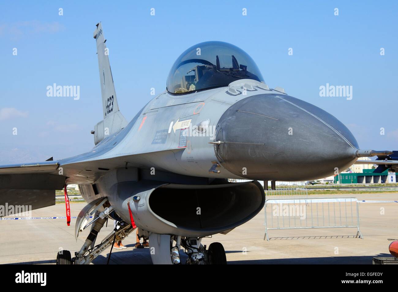 General Dynamics F-16 Fighting Falcon of the Dutch air force at the second airshow at Malaga airport, Malaga, Andalusia, Spain, Stock Photo