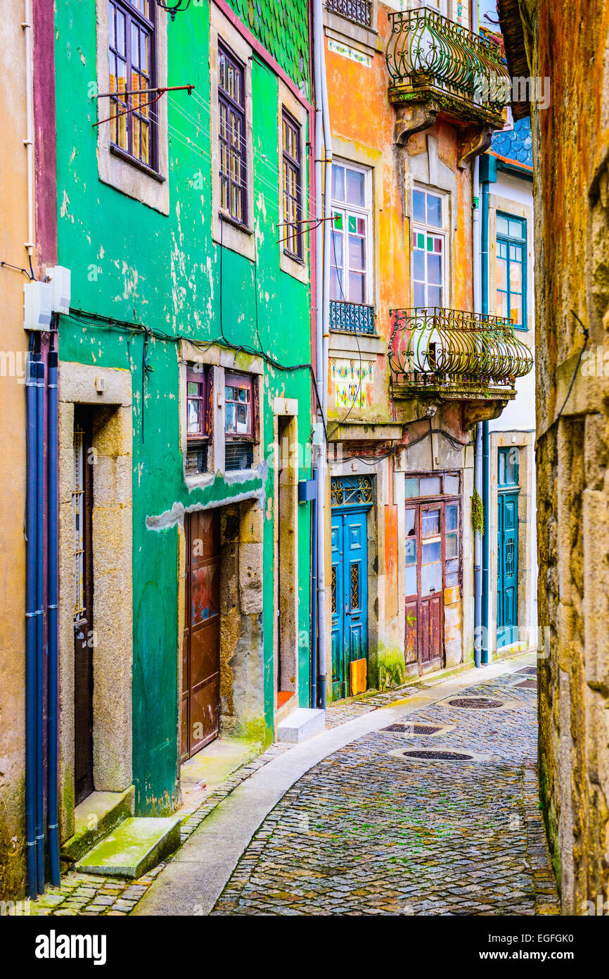 Quaint alleyway scene in Porto, Portugal. Stock Photo