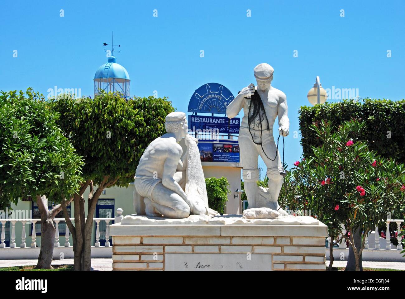 Fishermen statue along the promenade, Garrucha, Almeria Province, Costa Almeria, Andalusia, Spain, Western Europe. Stock Photo