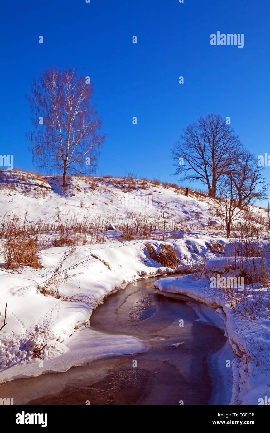 Forest River with Snow at Early Spring, Russian Nature Stock Photo - Alamy
