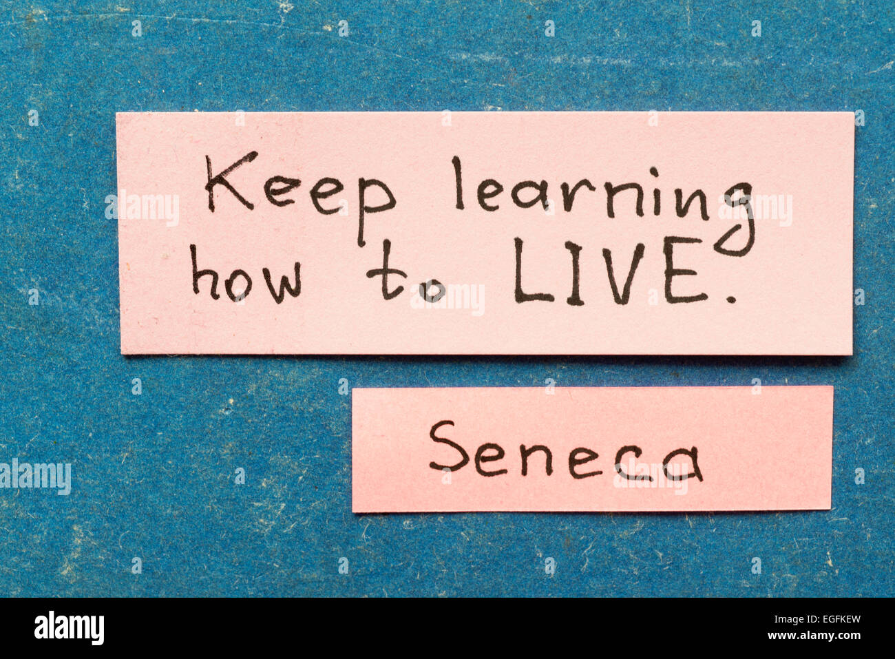 famous ancient Roman philosopher Seneca quote interpretation with sticky notes on vintage carton board about keep learning Stock Photo