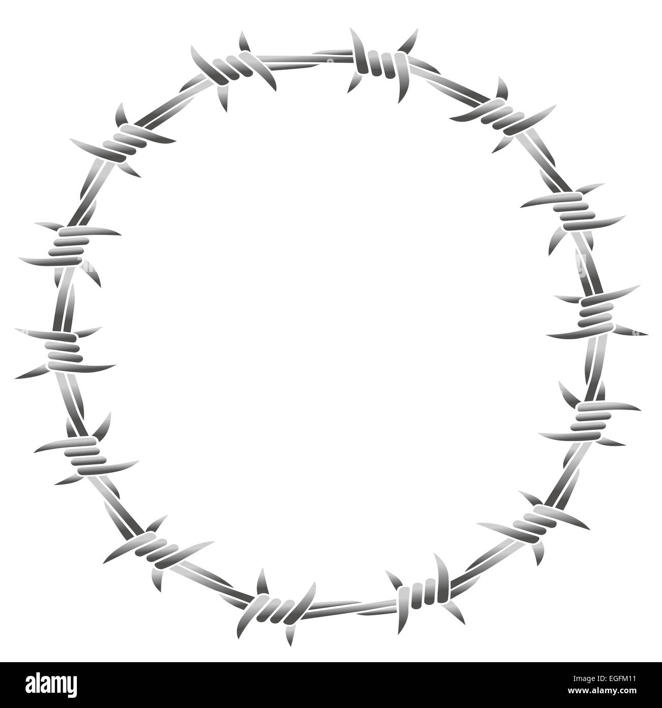 Barbed wire forming a round frame. Stock Photo