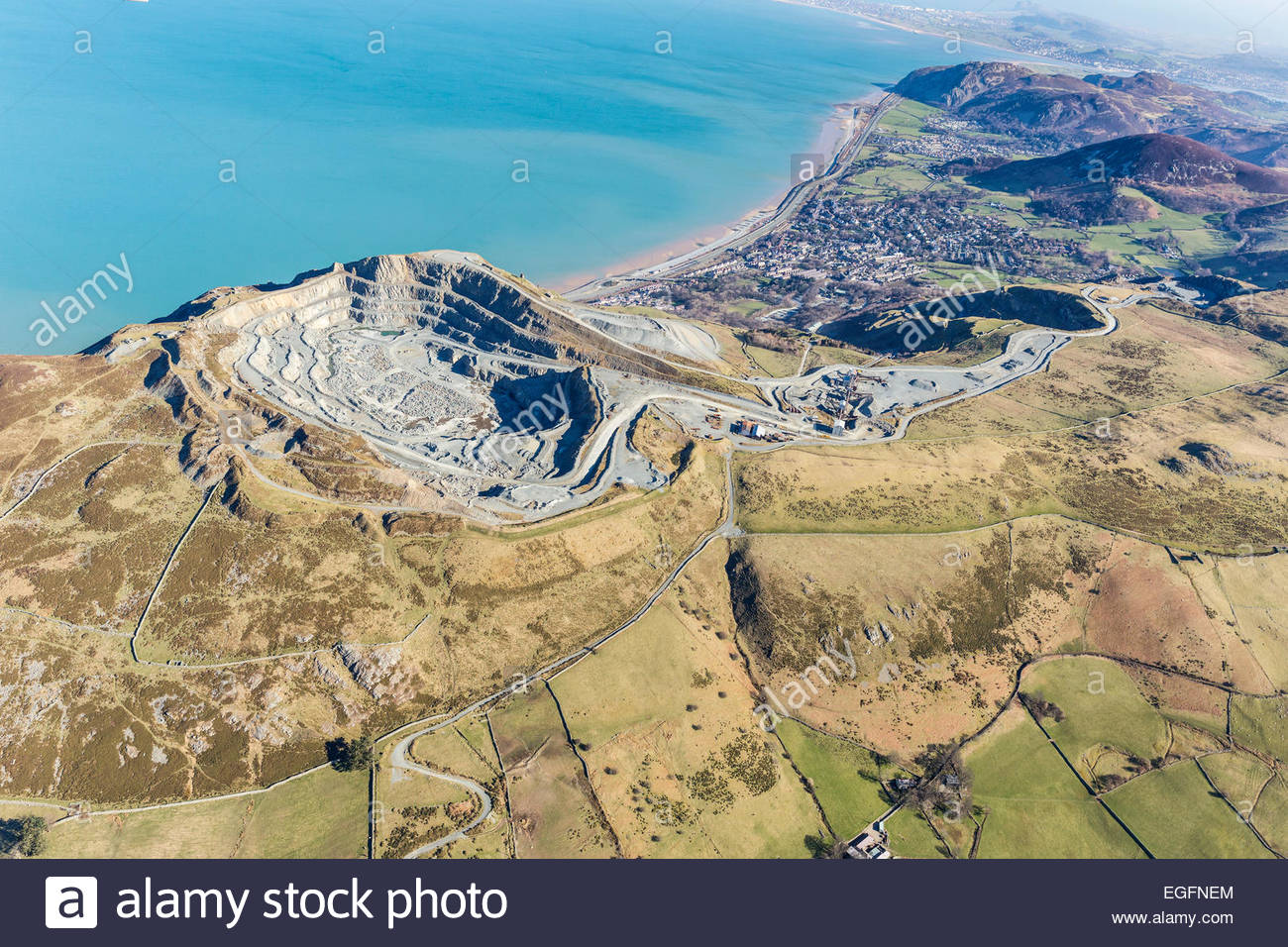 Aerial photograph of Penmaenmawr quarry, north wales Stock Photo