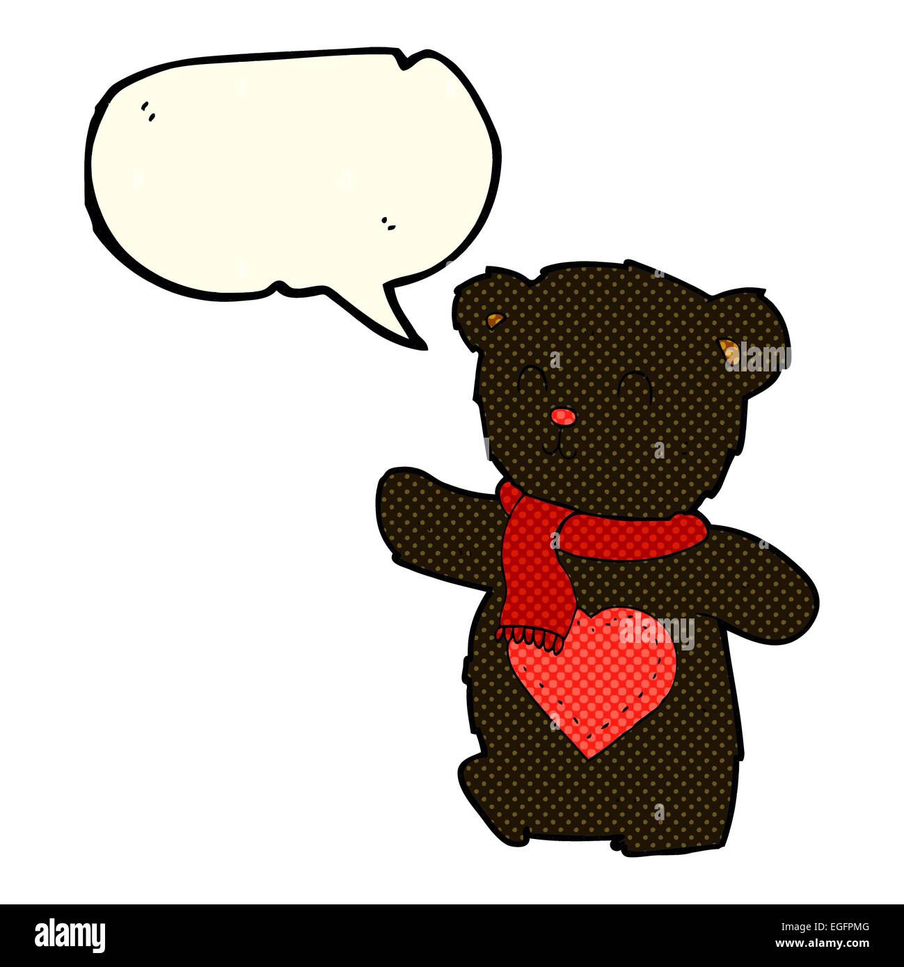 cartoon white teddy bear with love heart with speech bubble Stock