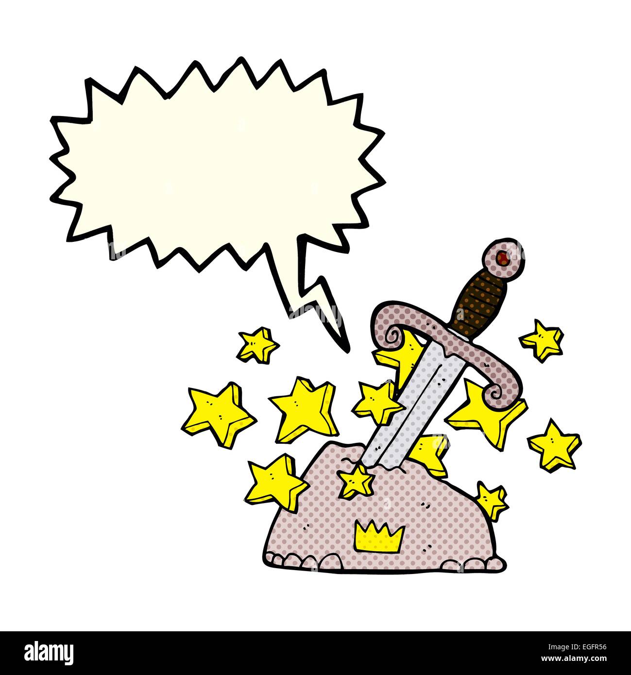 cartoon magical sword in stone with speech bubble Stock Vector Image