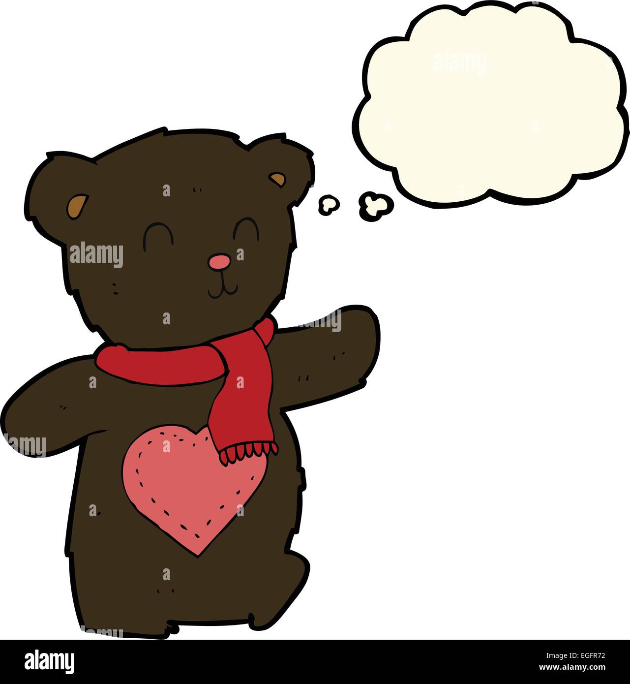 cartoon white teddy bear with love heart with thought bubble Stock