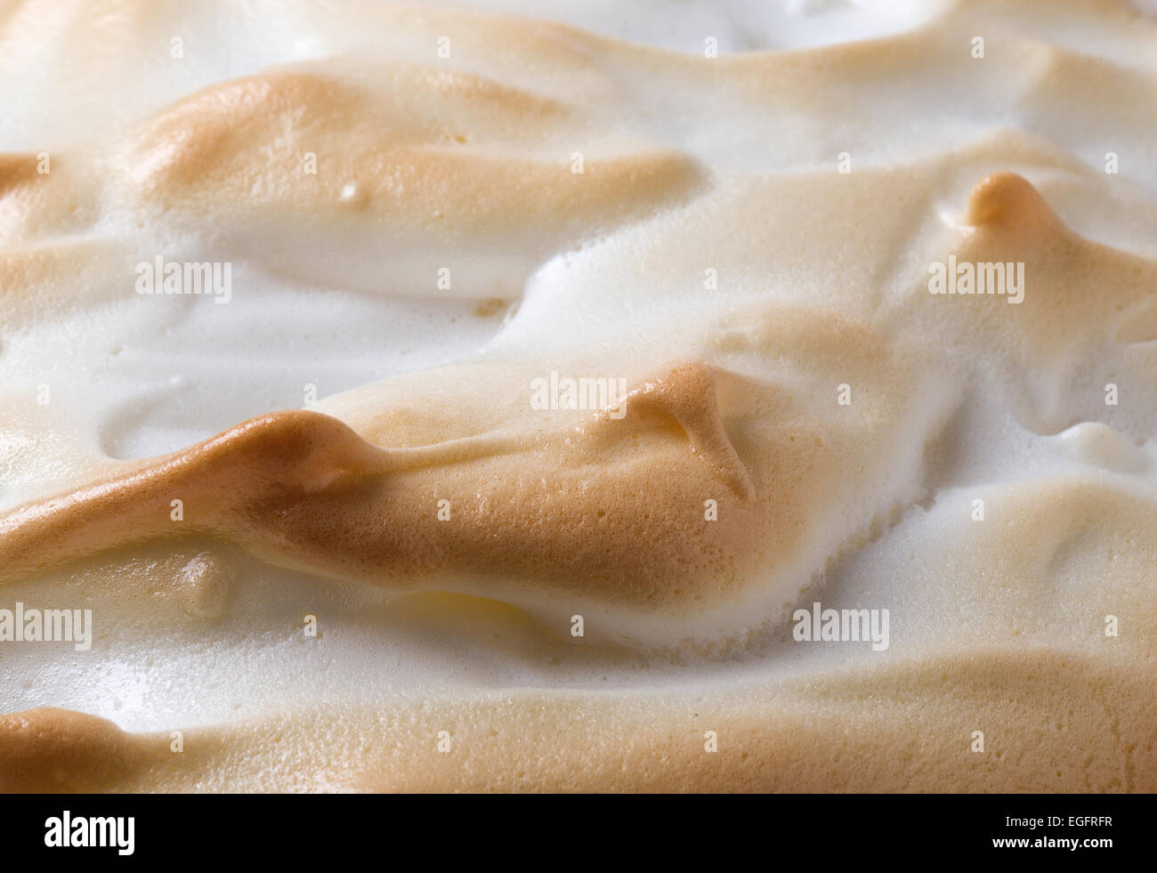 Closeup on the waves of perfectly cooked meringe a homemade lemon meringue pie, a classic of European dessert cuisine Stock Photo