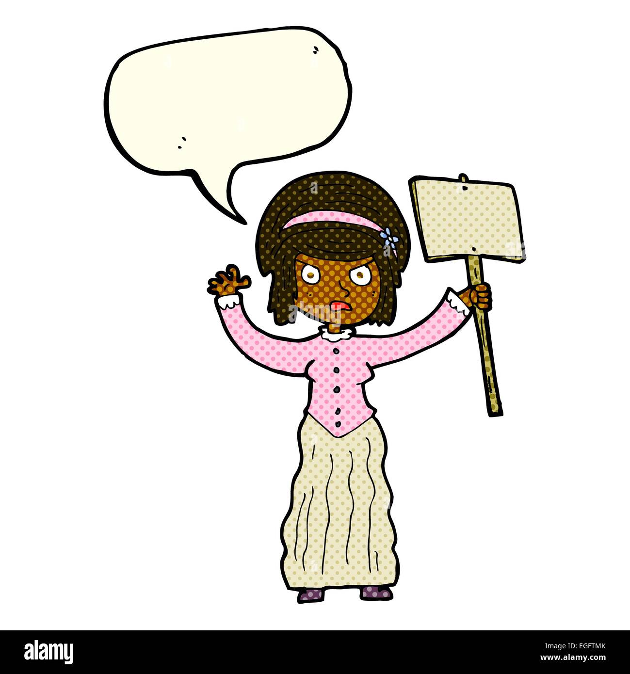 cartoon Victorian woman protesting with speech bubble Stock Vector