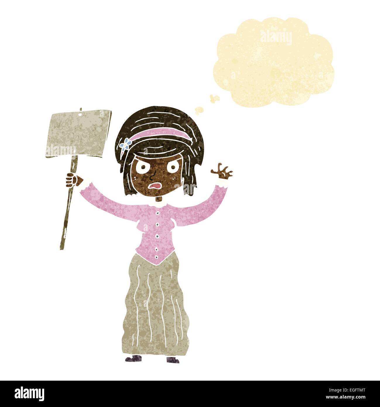 cartoon Victorian woman protesting with thought bubble Stock Vector