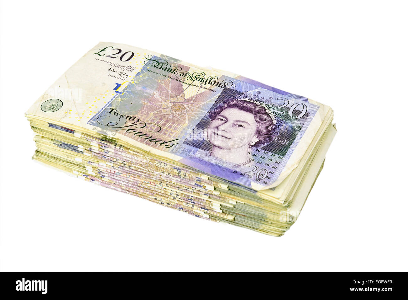 Cut out picture of a pile of British banknotes Stock Photo
