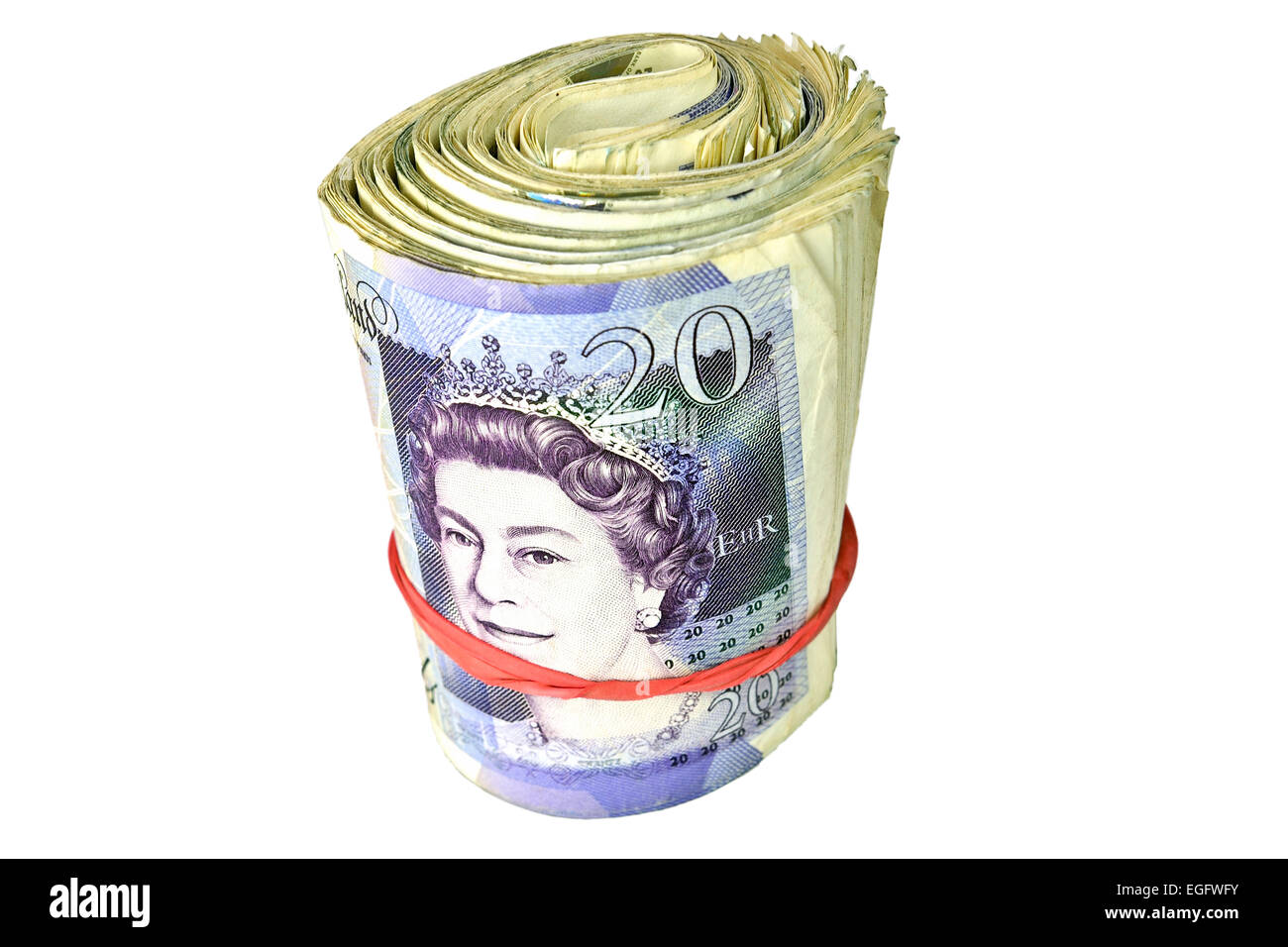 Cut out picture of a roll of British banknotes Stock Photo