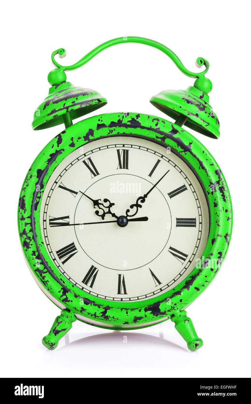 Vintage alarm clock. Isolated on white background Stock Photo - Alamy
