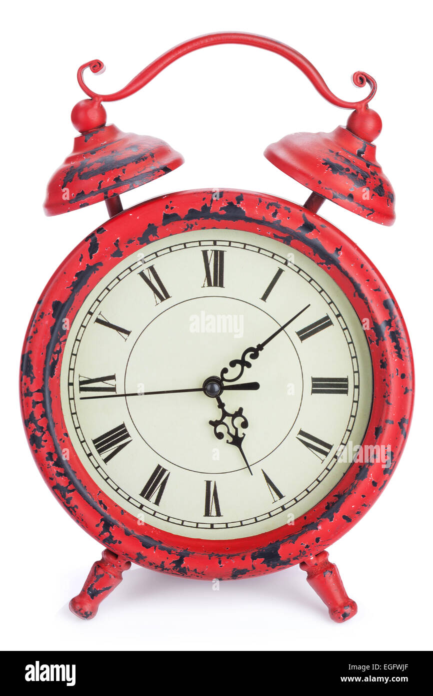 Vintage alarm clock. Isolated on white background Stock Photo - Alamy