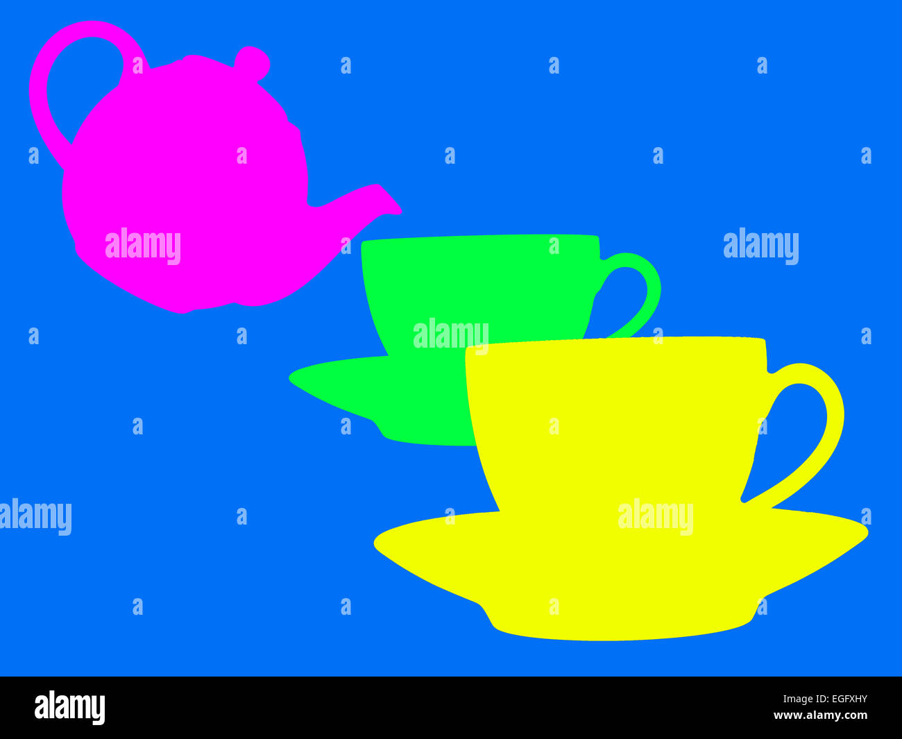 two teacups & teapot Stock Photo