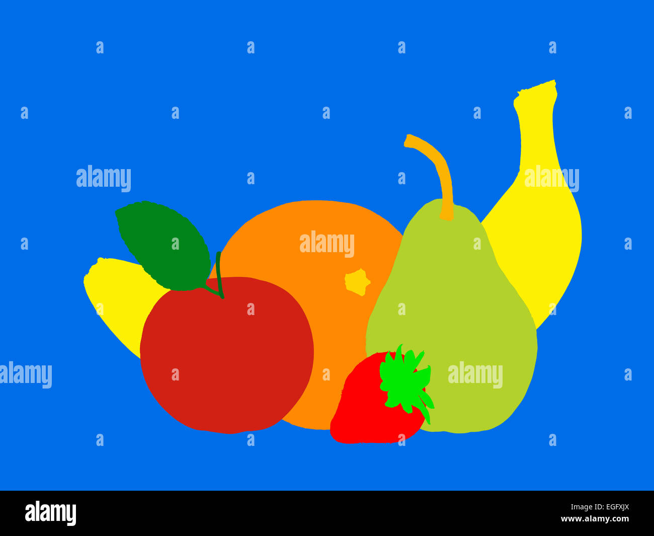 banana orange apple pear & strawberry Stock Photo