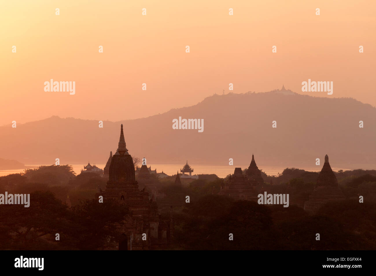 Dusk over the temples of the Bagan Plain, Bagan, Myanmar ( Burma ), Asia Stock Photo