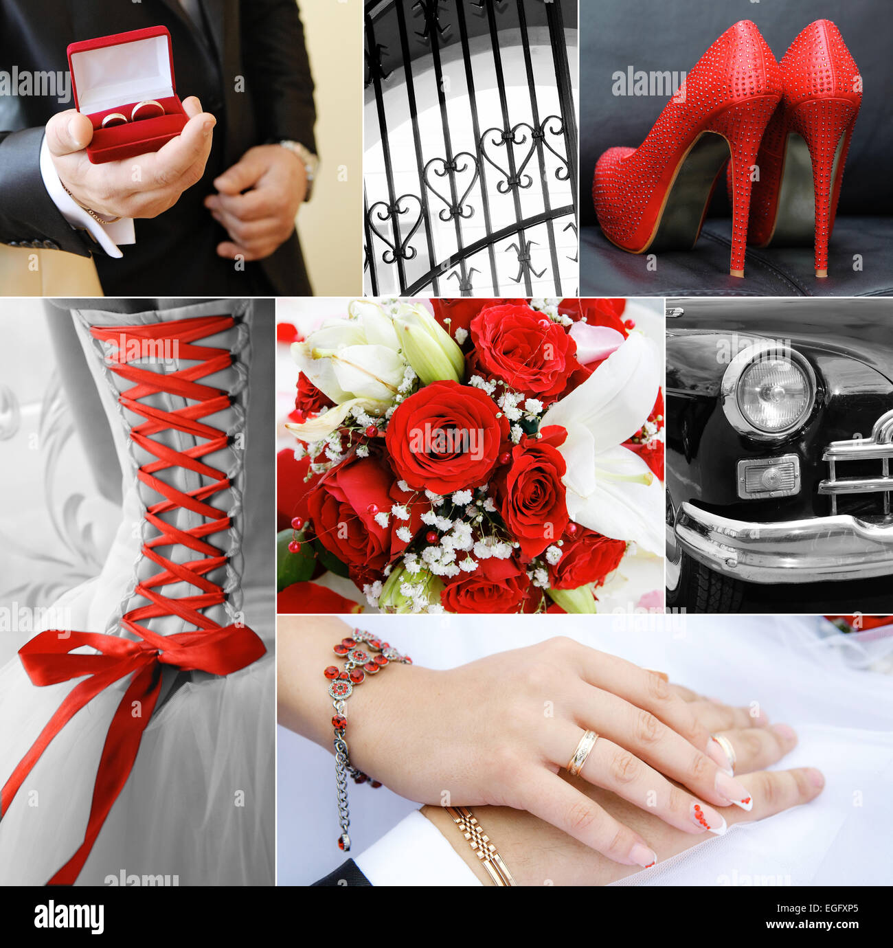 Wedding collage in red color theme Stock Photo