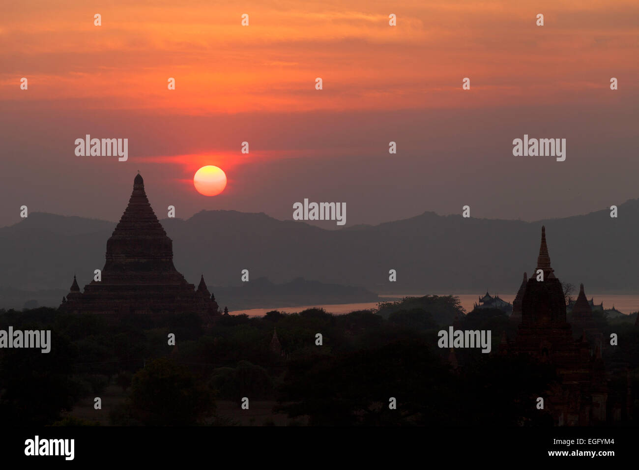 Sunset over temples, Bagan, Myanmar ( Burma ), Asia Stock Photo