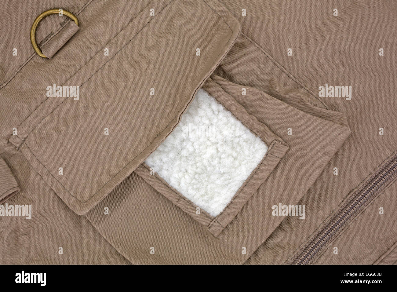 A close view of the fleece patch used for holding flies on a fly fishing  vest Stock Photo - Alamy
