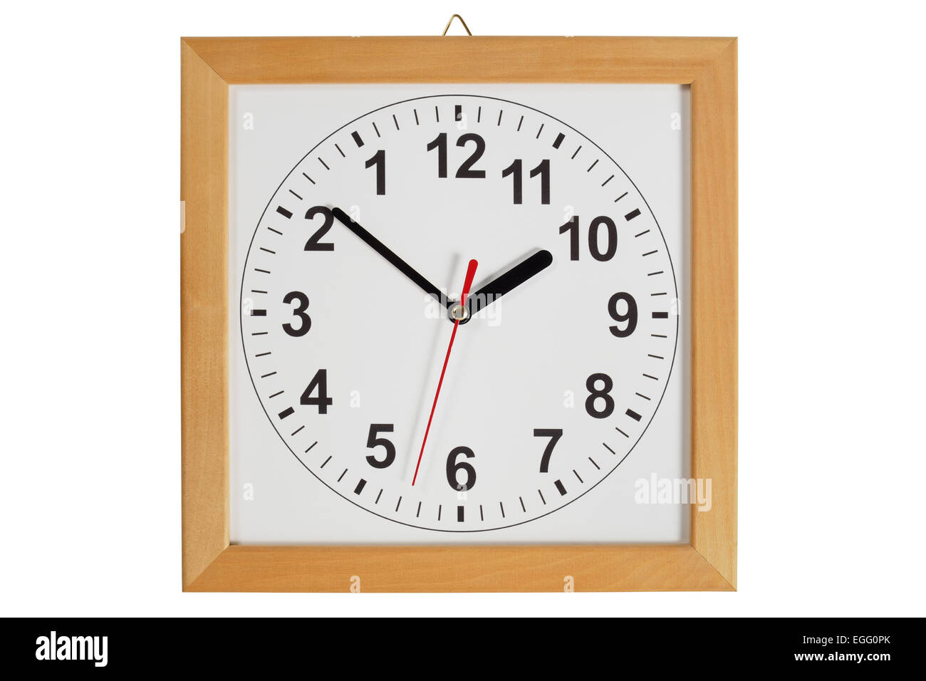 Reverse clock with wooden frame isolated on white background Stock