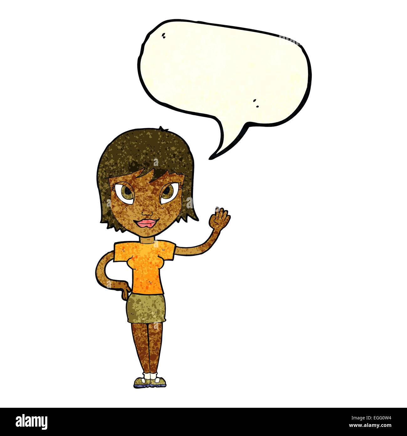 cartoon woman waving with speech bubble Stock Vector Image & Art - Alamy